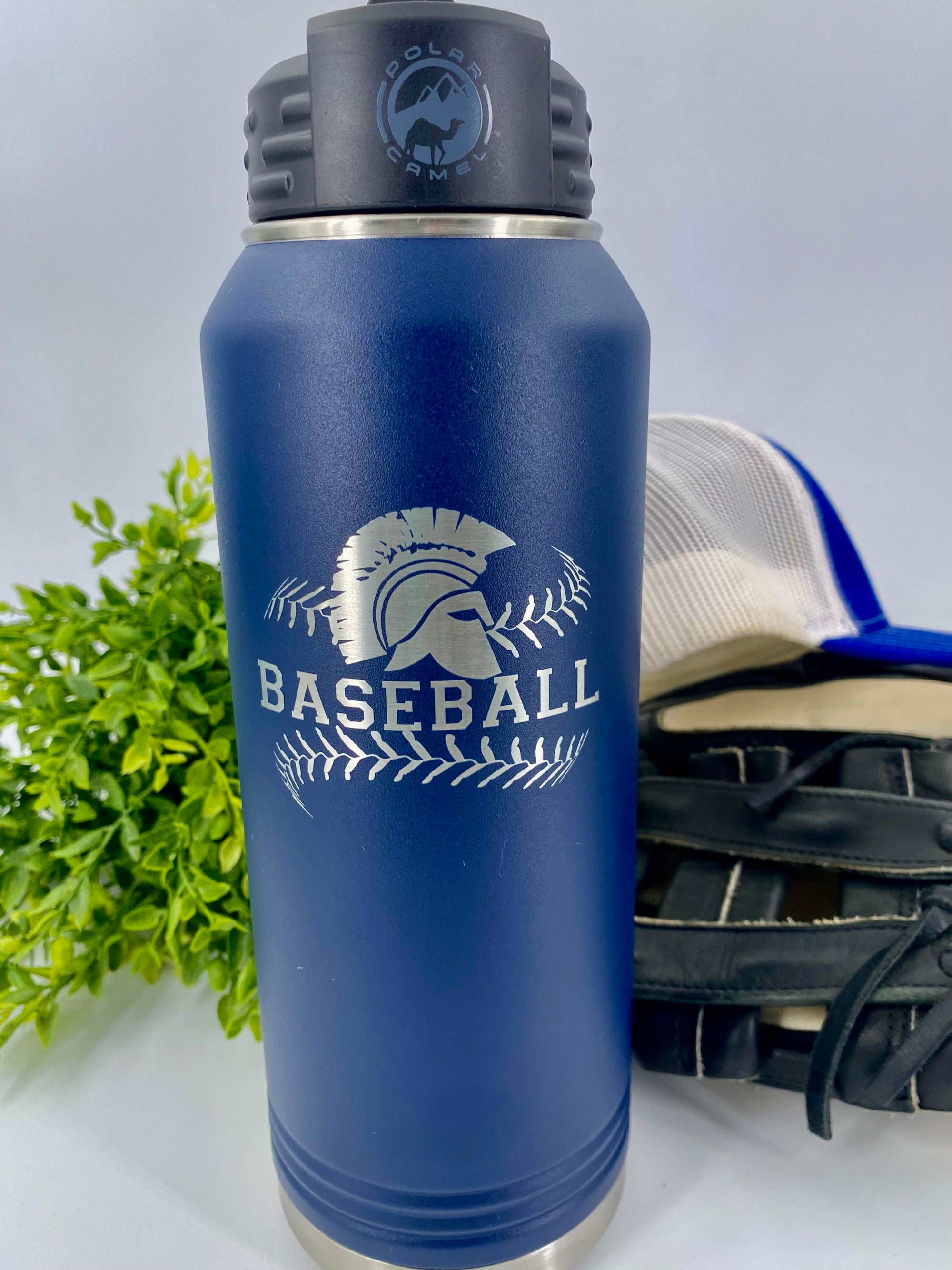 32oz Battle Baseball Water Bottle:  Spartan Full Stitching