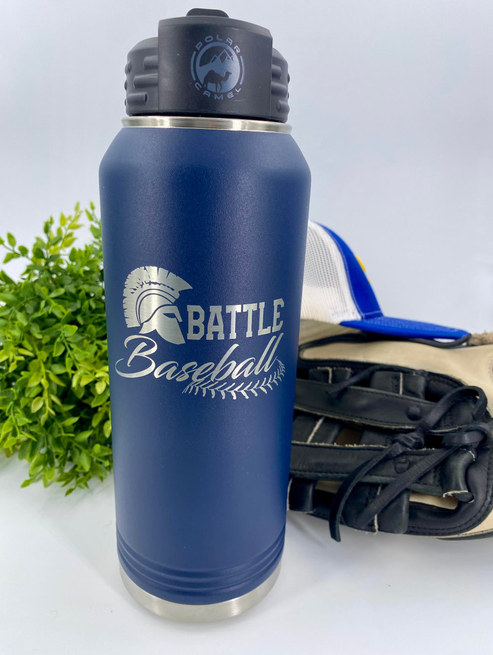 32oz Battle Baseball Water Bottle: Spartan Battle Baseball with Single Stitching