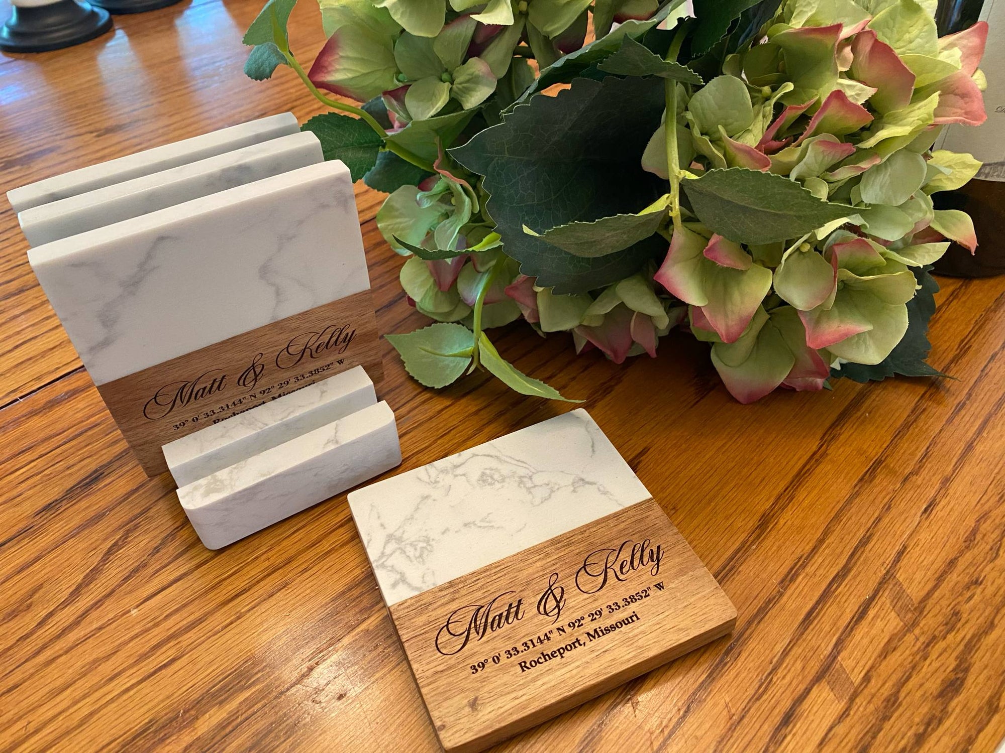 Personalized Marble & Acacia Wood Coasters