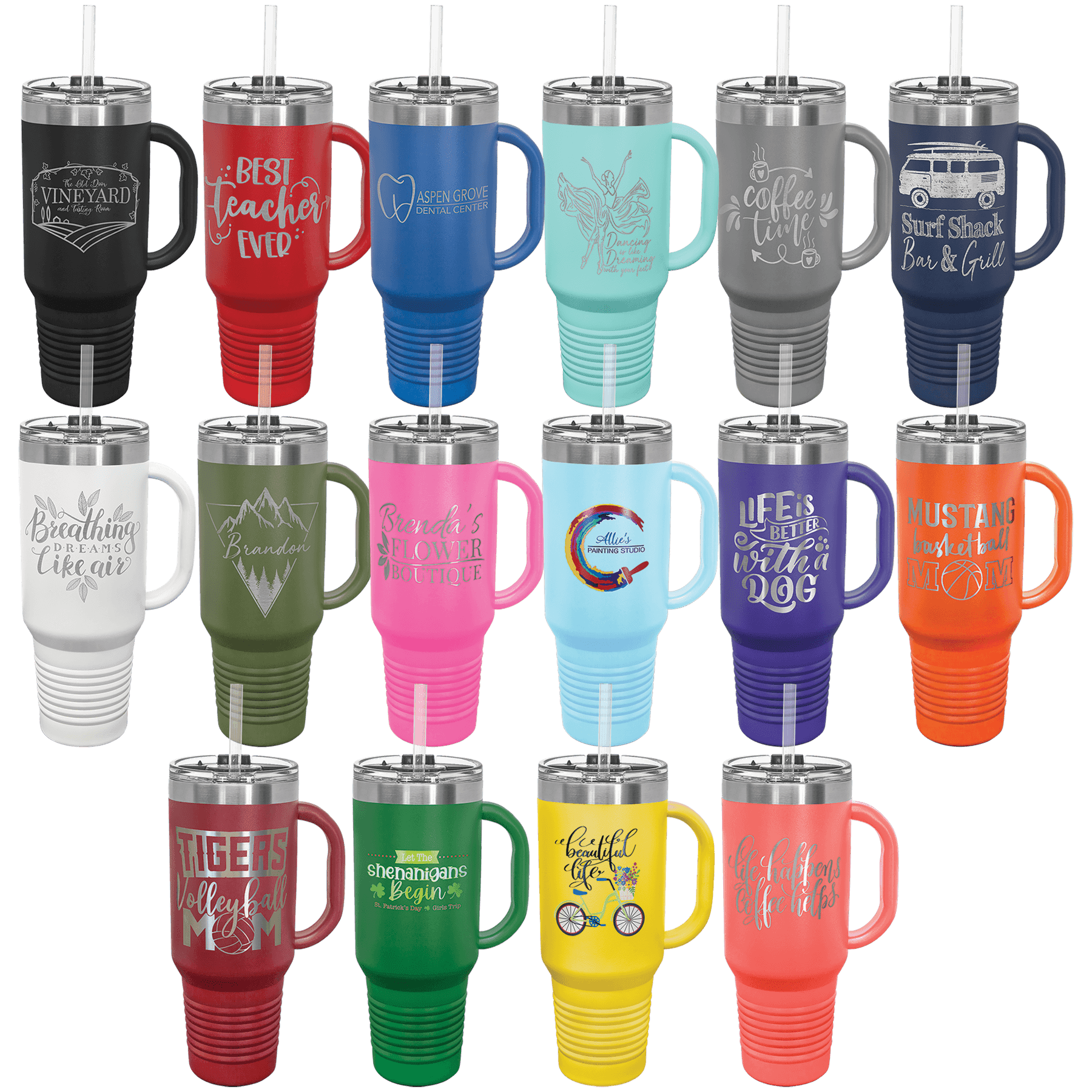 40 oz. Travel Mug with Handle, Straw Included