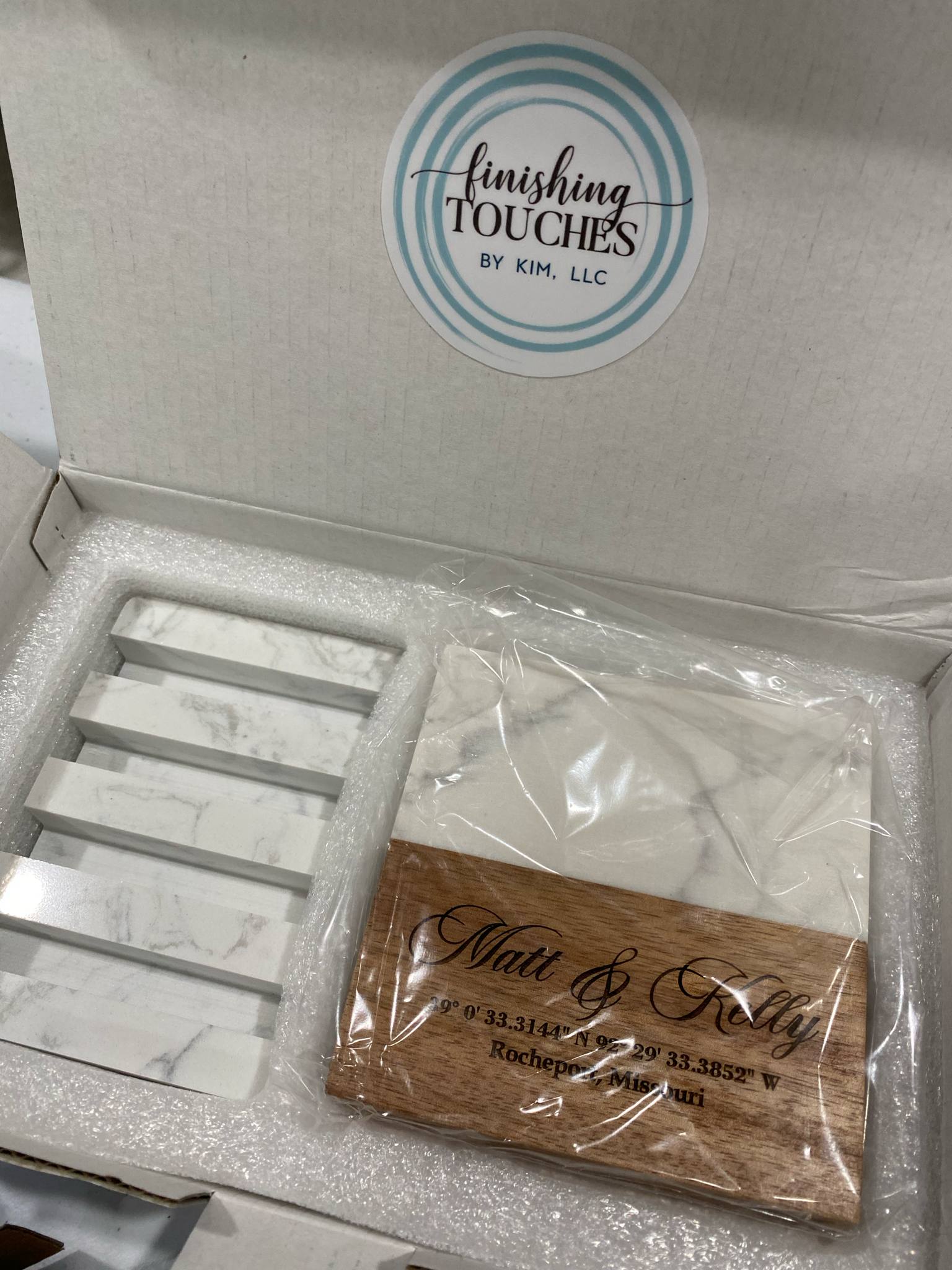 Personalized Marble & Acacia Wood Coasters