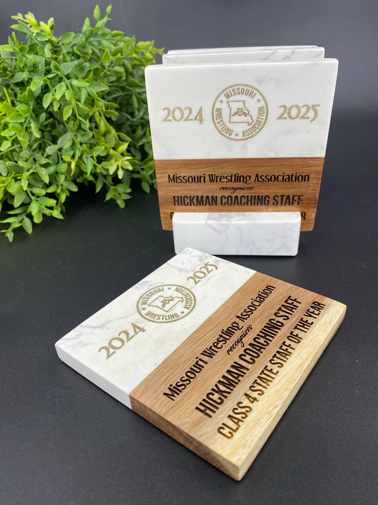 Personalized Marble & Acacia Wood Coasters
