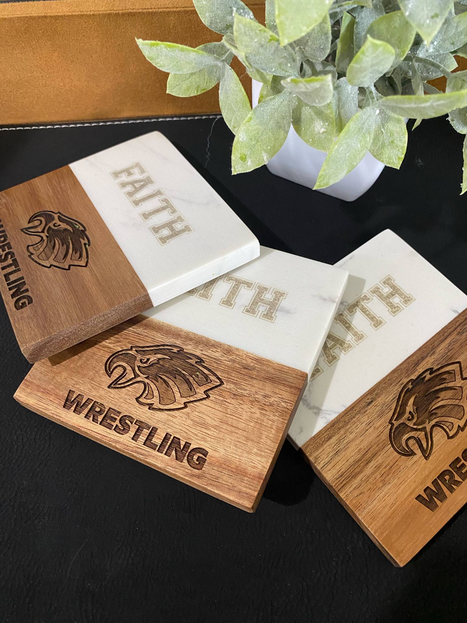 Personalized Marble & Acacia Wood Coasters