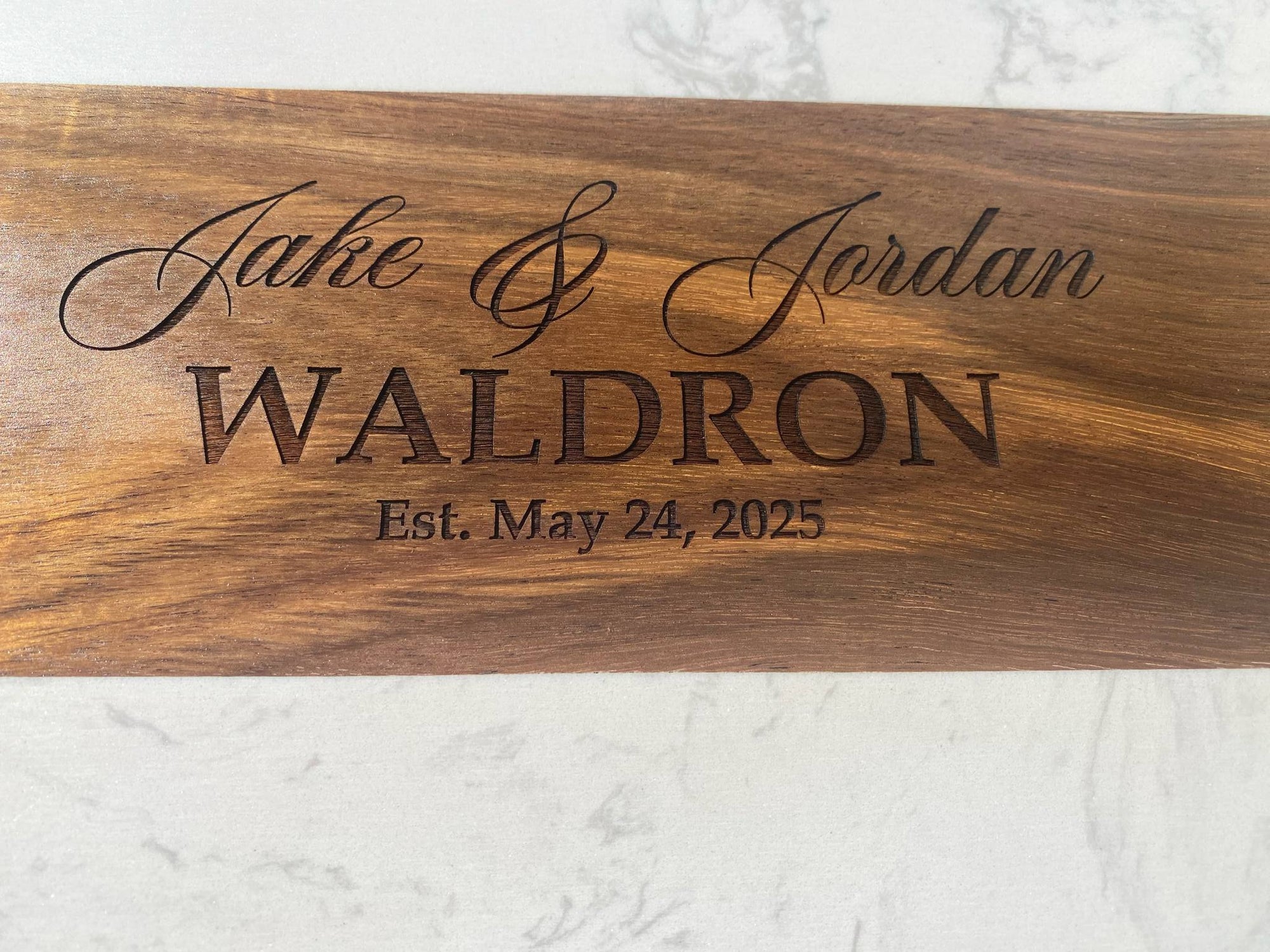 Personalized Marble & Acacia Charcuterie Board with Serving Utensils & Ramekins